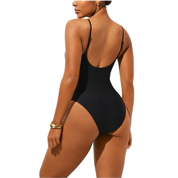 J Crew Black Lana One Piece in Classic Sculpt V Neck Spaghetti Strap Women Sz 6 - Picture 4 of 11